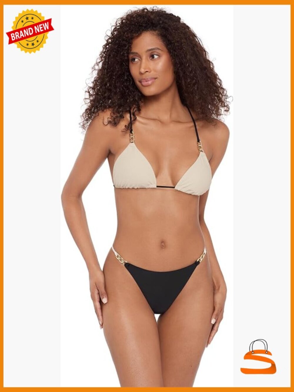 X-Small Triangle Bikini Top Adjustable Straps Gold Chain Accents